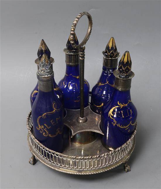 A George III silver six-bottle cruet stand, H approx 20cm, dia 13.5cm